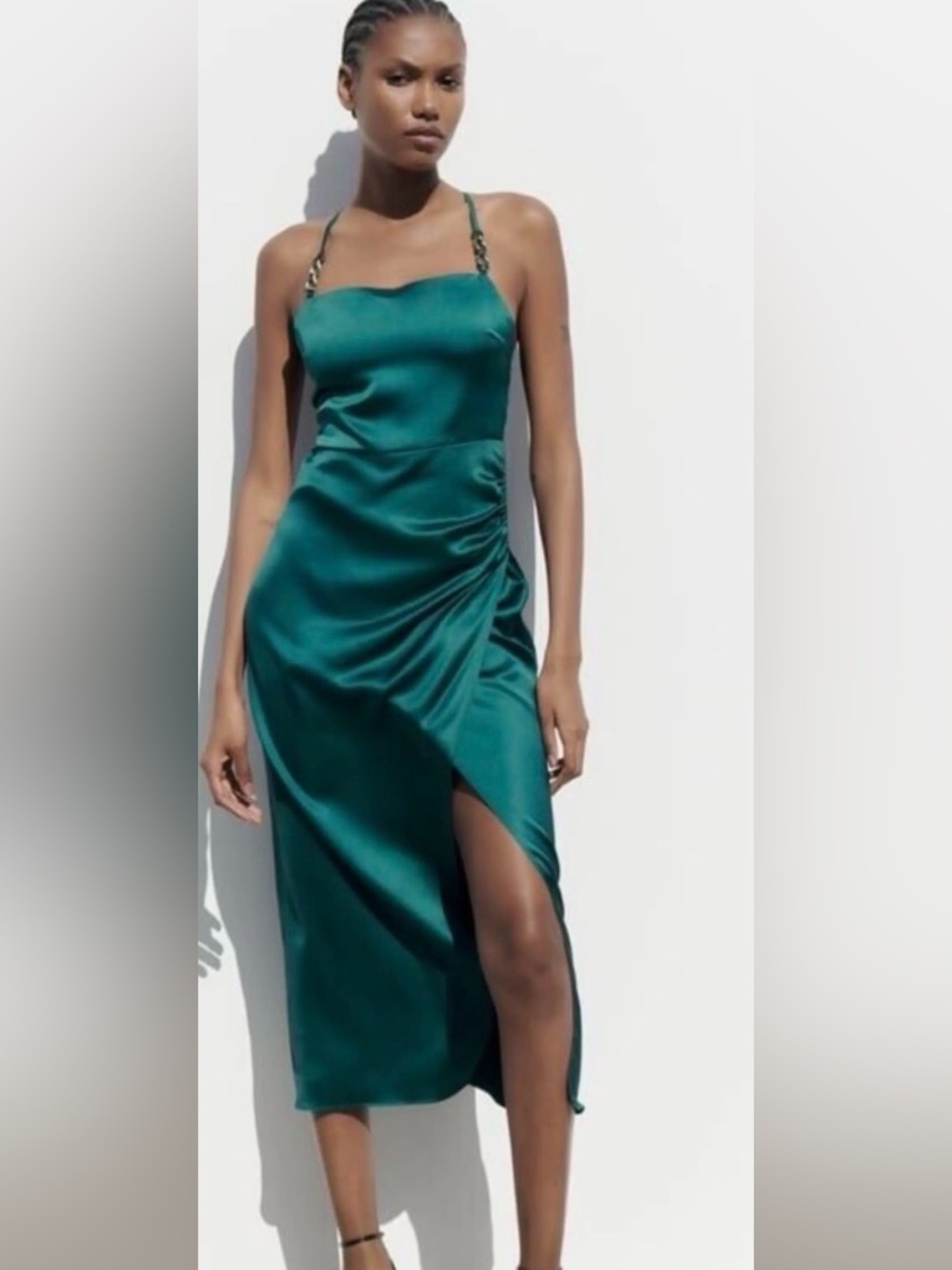 Zara Teal Satin Strapless Slip Dress NWOT